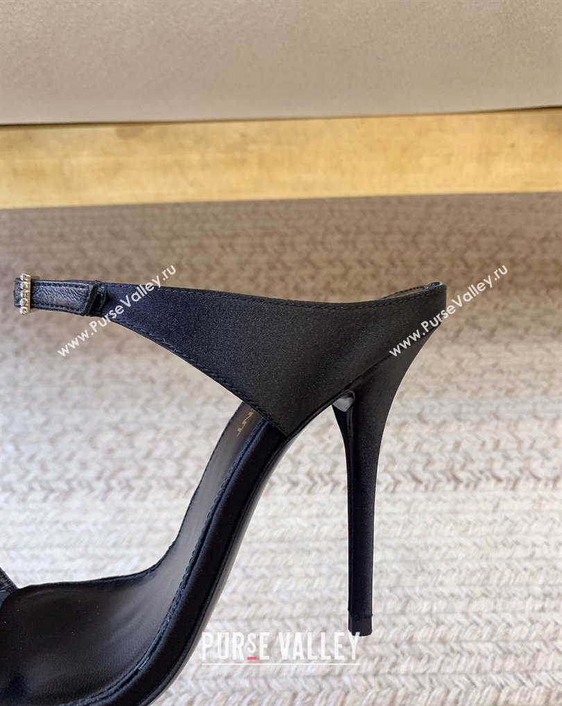 Saint Laurent Heel 10cm dive mules in crepe satin 742178 Black 2024 (keer-23121908)