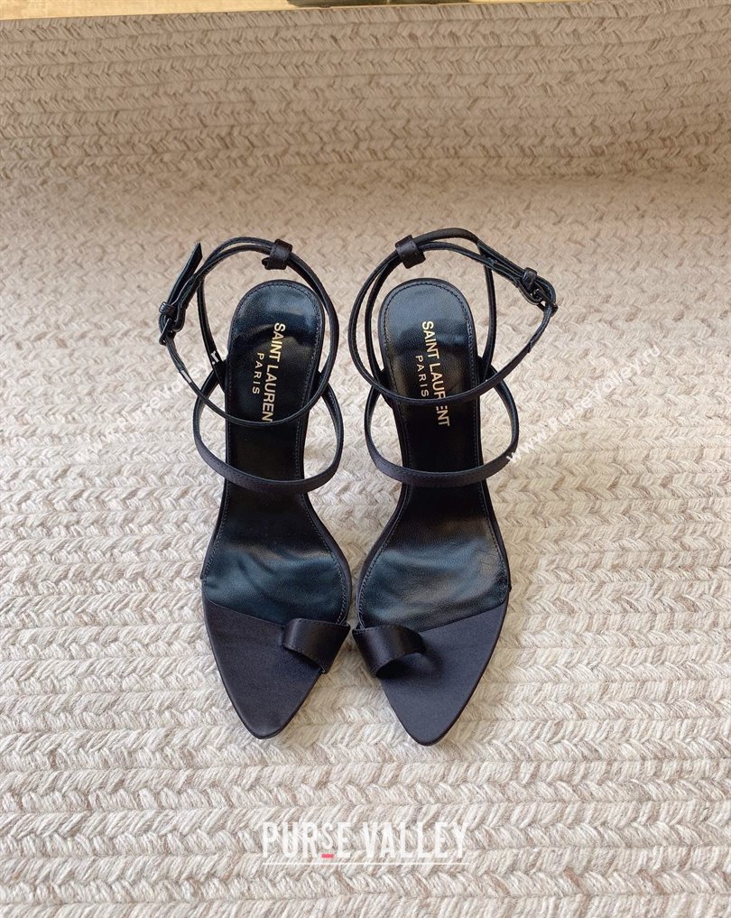 Saint Laurent Heel 10cm dive sandals in silk satin 743996 Black 2024 (keer-23121906)