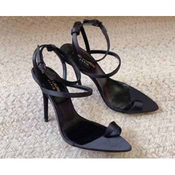 Saint Laurent Heel 10cm dive sandals in silk satin 743996 Black 2024 (keer-23121906)