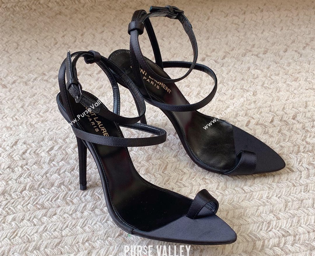 Saint Laurent Heel 10cm dive sandals in silk satin 743996 Black 2024 (keer-23121906)