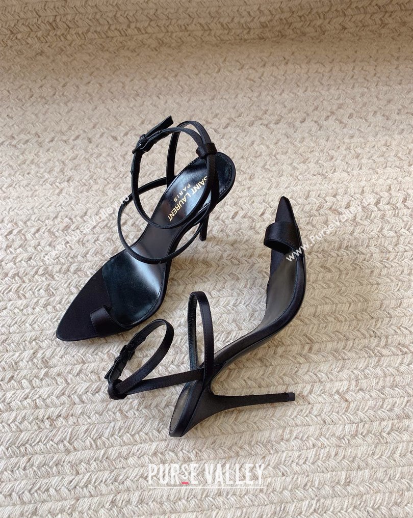 Saint Laurent Heel 10cm dive sandals in silk satin 743996 Black 2024 (keer-23121906)