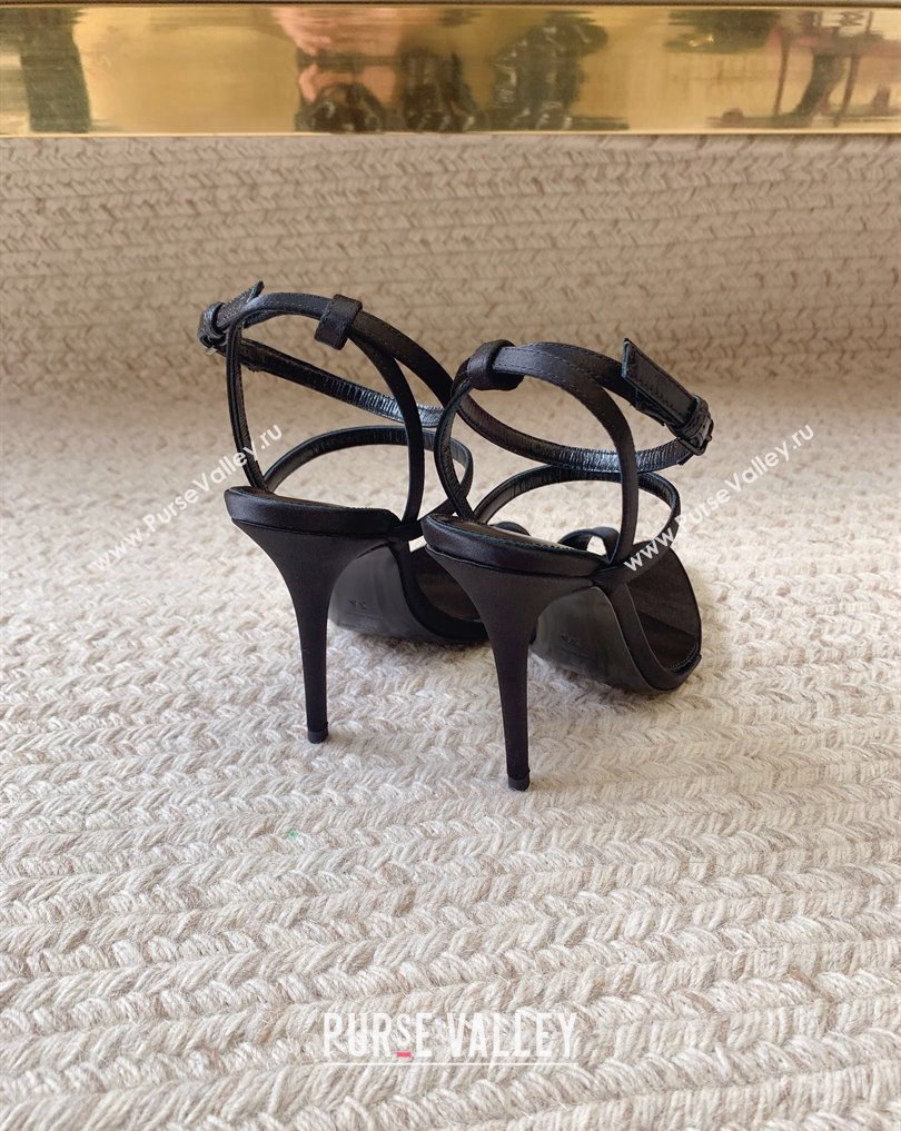 Saint Laurent Heel 10cm dive sandals in silk satin 743996 Black 2024 (keer-23121906)