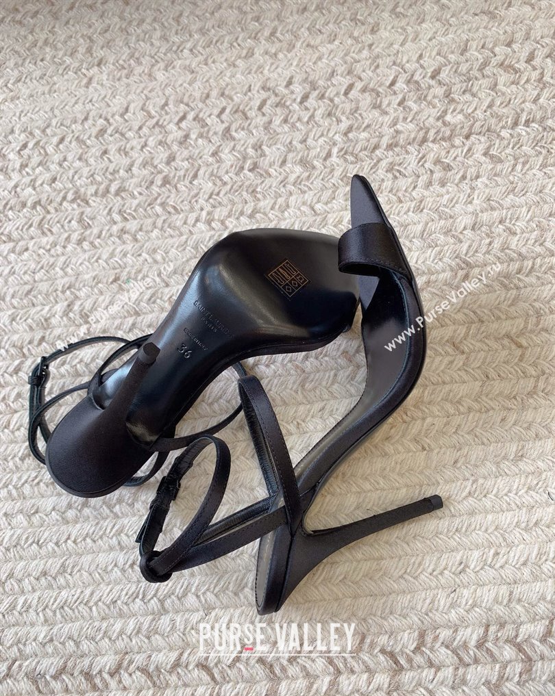 Saint Laurent Heel 10cm dive sandals in silk satin 743996 Black 2024 (keer-23121906)