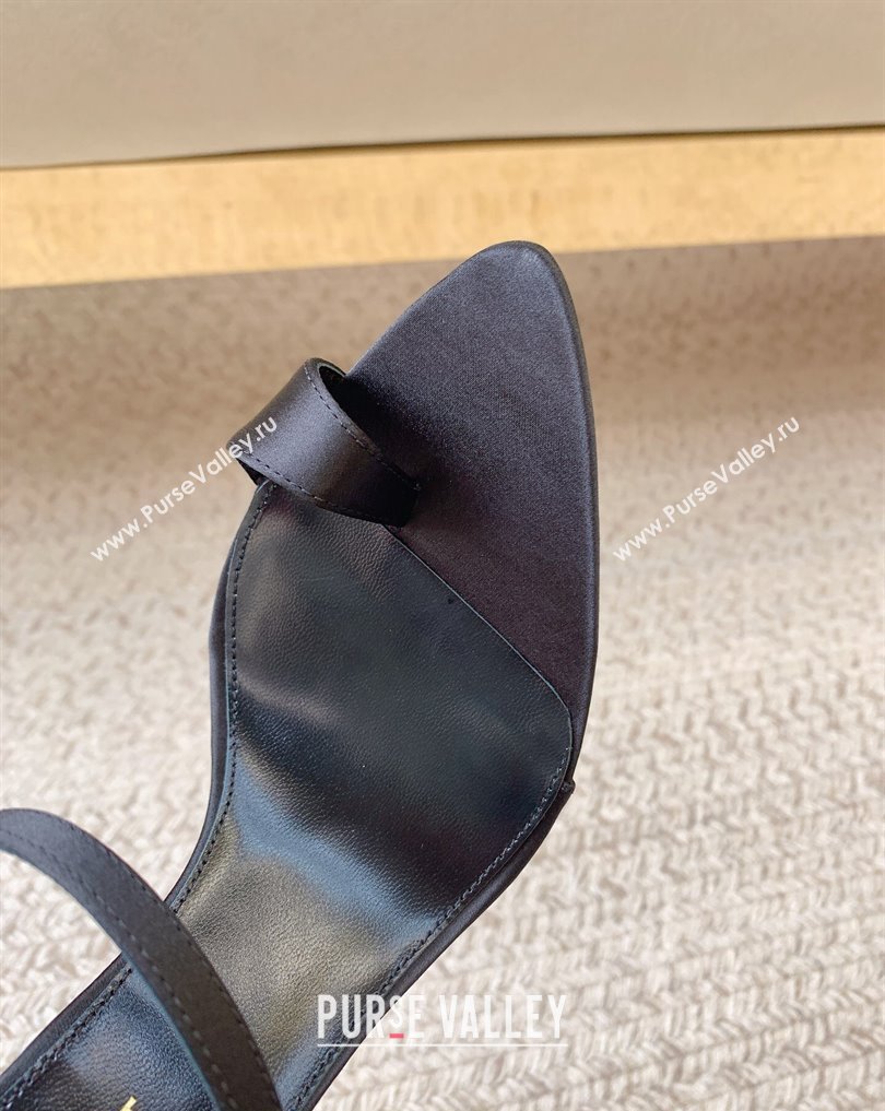 Saint Laurent Heel 10cm dive sandals in silk satin 743996 Black 2024 (keer-23121906)