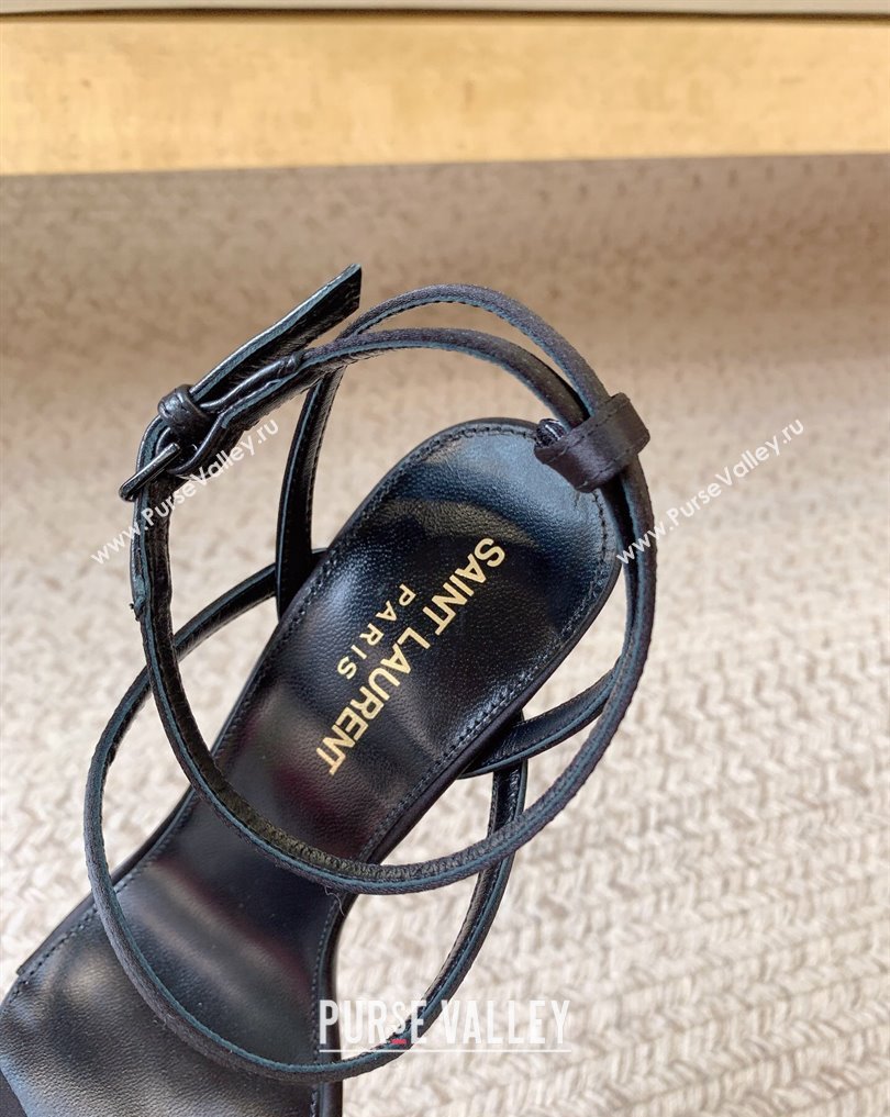 Saint Laurent Heel 10cm dive sandals in silk satin 743996 Black 2024 (keer-23121906)