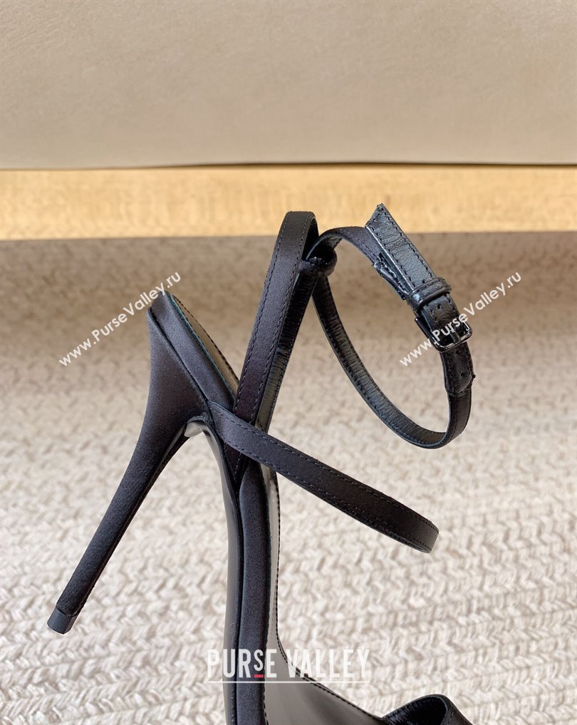 Saint Laurent Heel 10cm dive sandals in silk satin 743996 Black 2024 (keer-23121906)