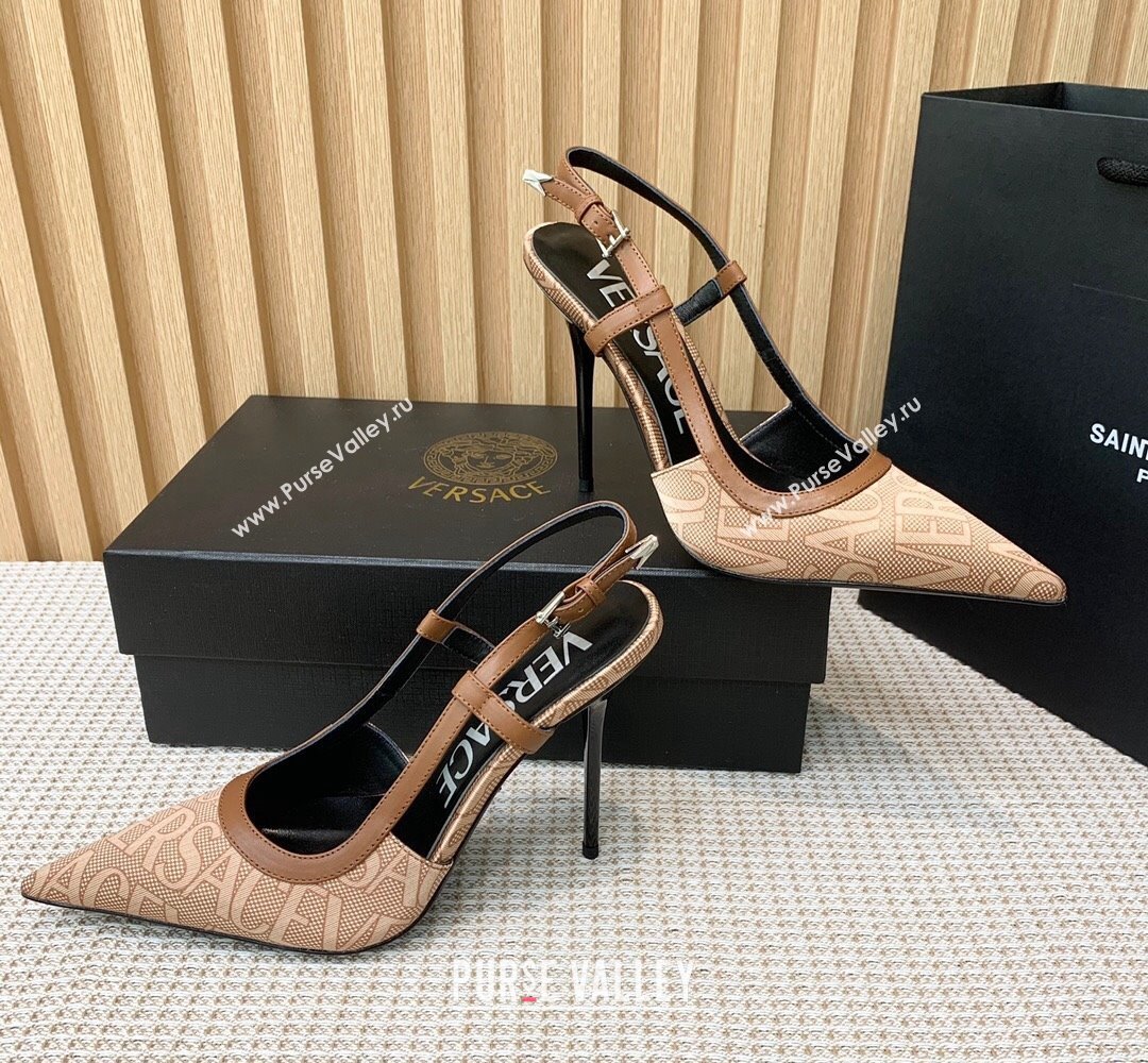 Versace Heel 11cm Allover Slingback Pumps Beige 2024 (keer-23121831)