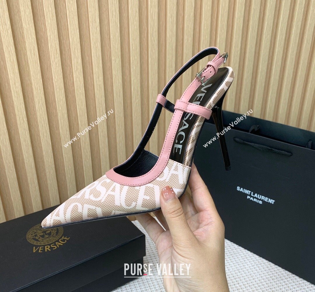 Versace Heel 11cm Allover Slingback Pumps Pink 2024 (keer-23121830)