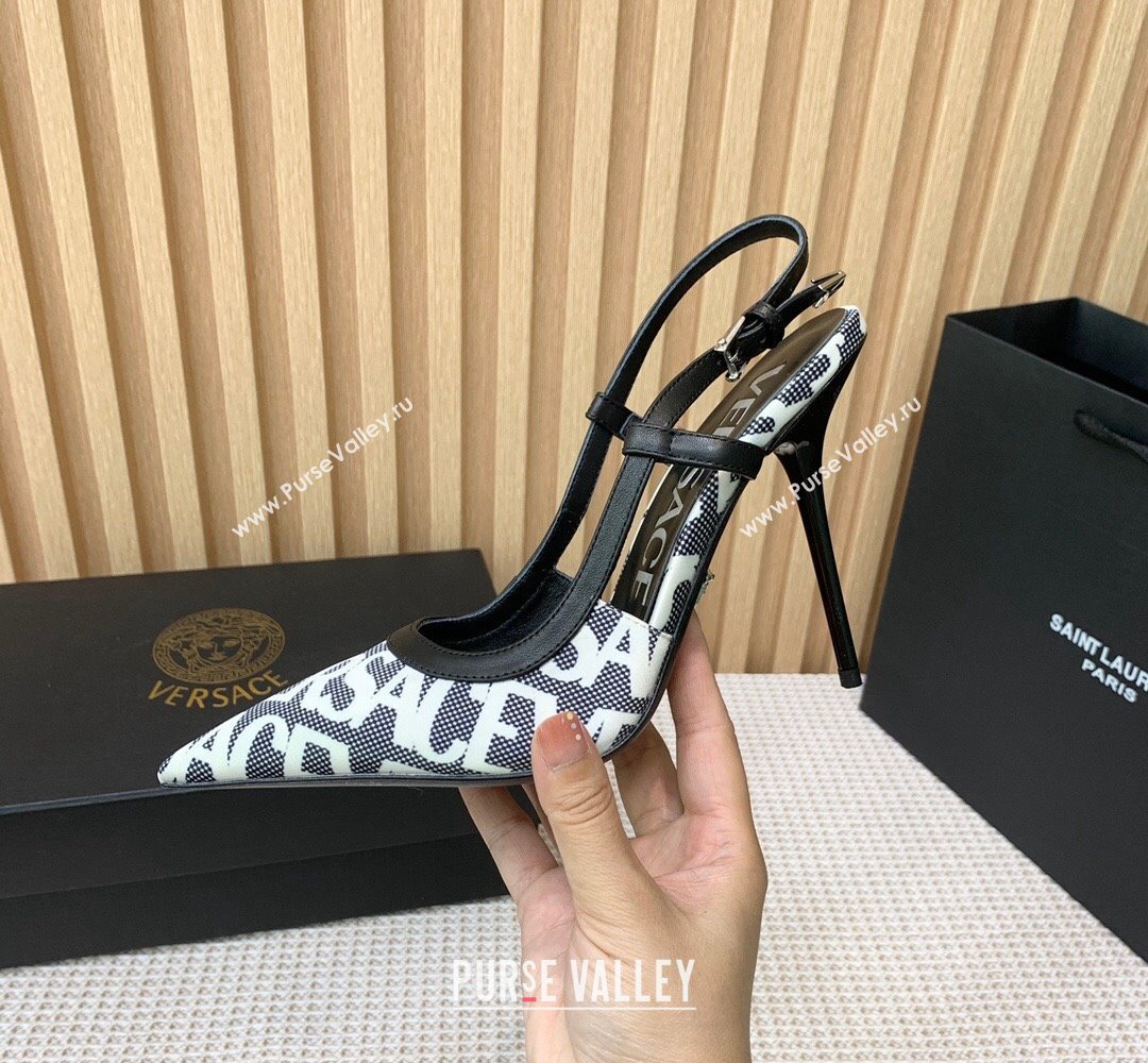 Versace Heel 11cm Allover Slingback Pumps Black 2024 (keer-23121829)