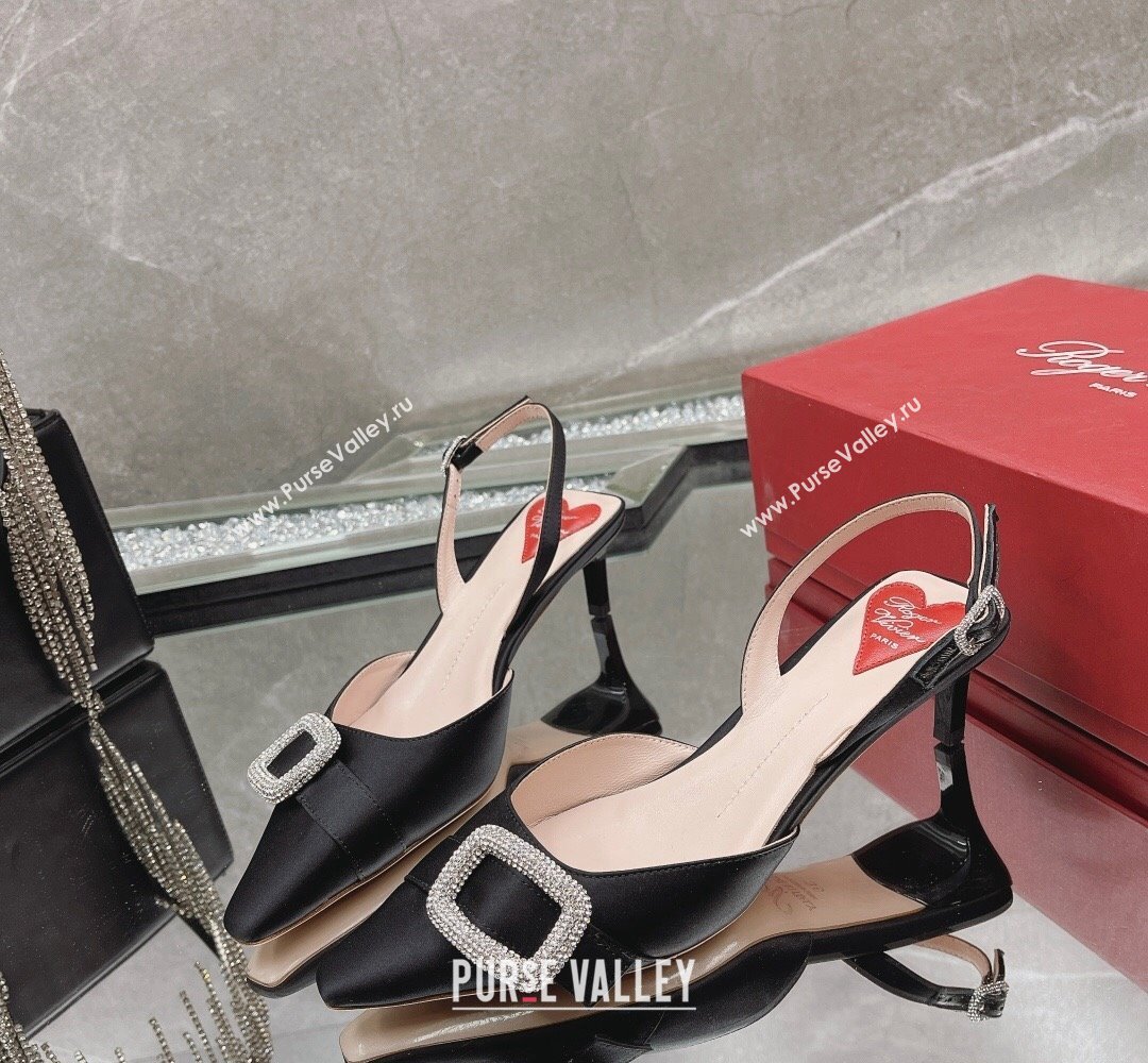 Roger Vivier Dorsay satin slingback pumps Black 2024 (modeng-23121811)