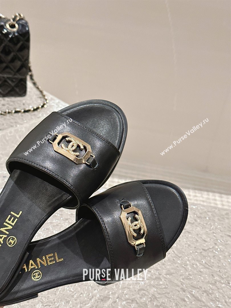 Chanel Shiny Calfskin Metal Mules G45172 Black 2024 (modeng-23121906)