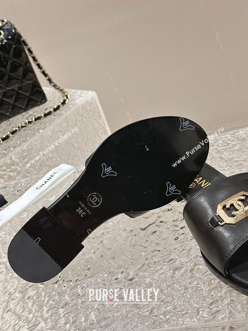 Chanel Shiny Calfskin Metal Mules G45172 Black 2024 (modeng-23121906)