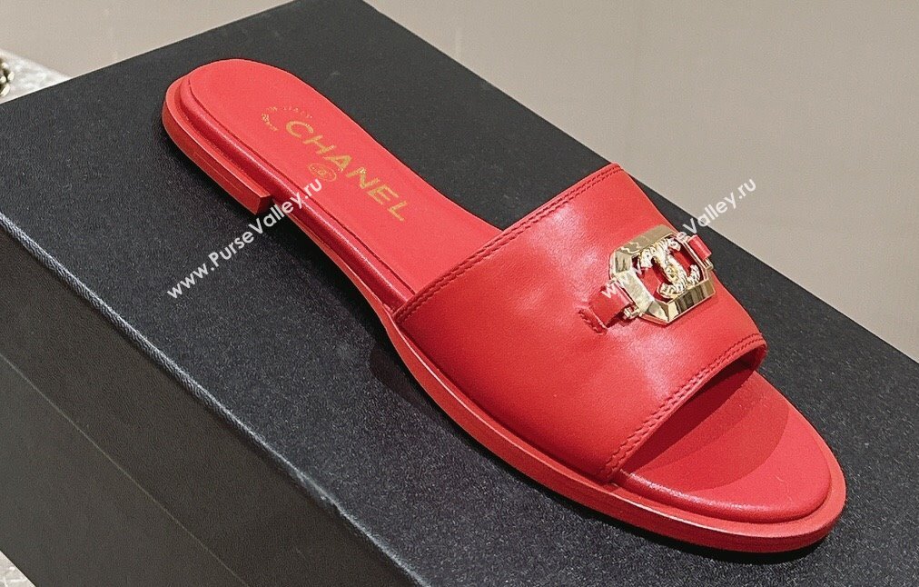 Chanel Shiny Calfskin Metal Mules G45172 Red 2024 (modeng-23121909)