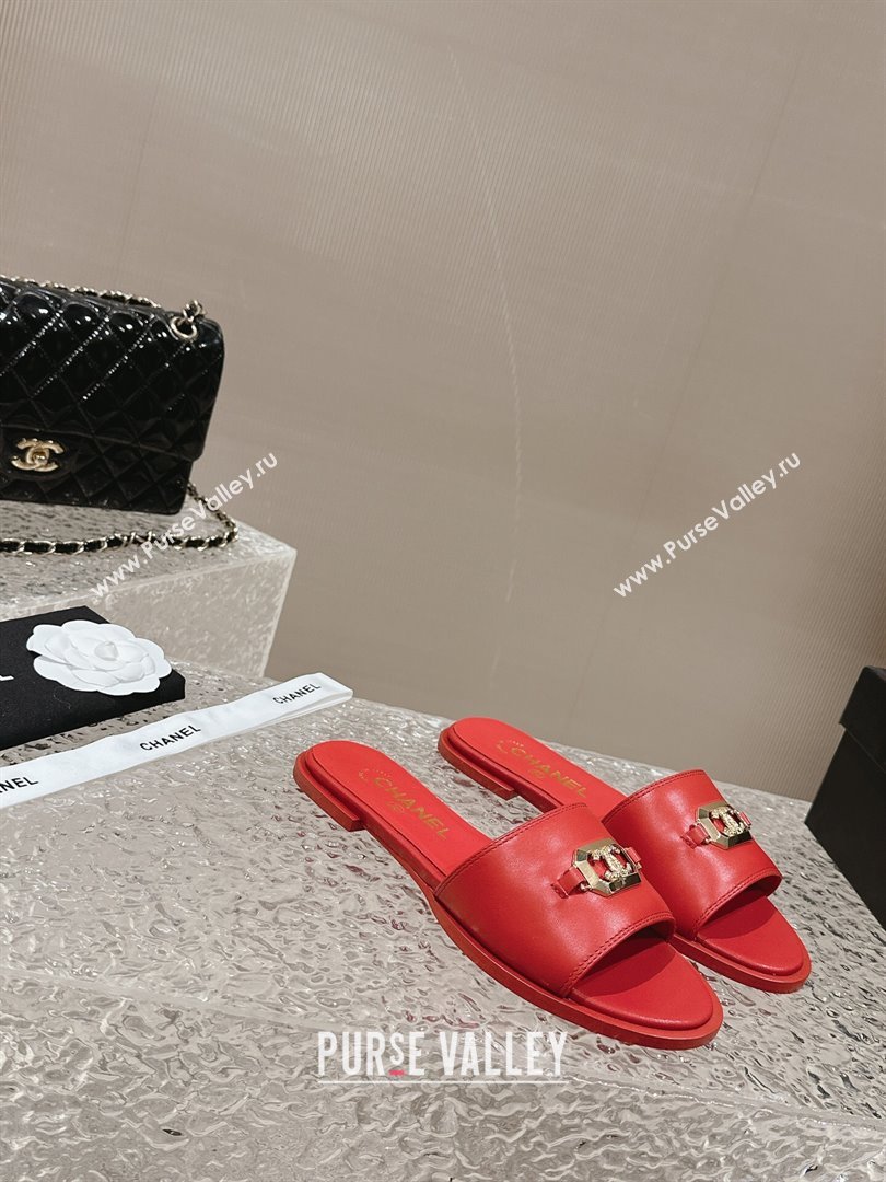 Chanel Shiny Calfskin Metal Mules G45172 Red 2024 (modeng-23121909)