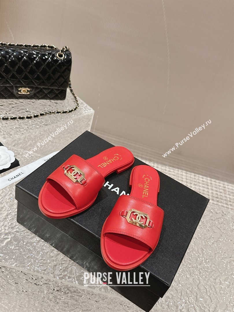 Chanel Shiny Calfskin Metal Mules G45172 Red 2024 (modeng-23121909)