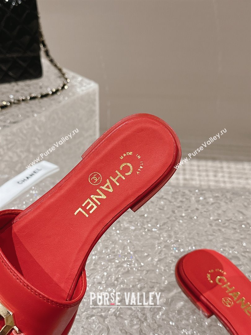 Chanel Shiny Calfskin Metal Mules G45172 Red 2024 (modeng-23121909)