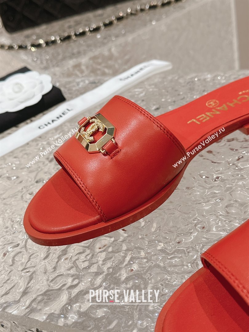 Chanel Shiny Calfskin Metal Mules G45172 Red 2024 (modeng-23121909)