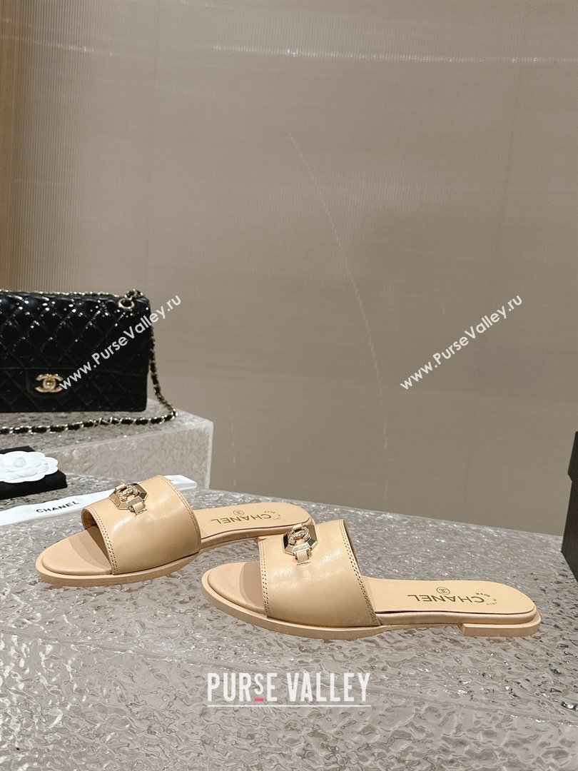 Chanel Shiny Calfskin Metal Mules G45172 Beige 2024 (modeng-23121908)