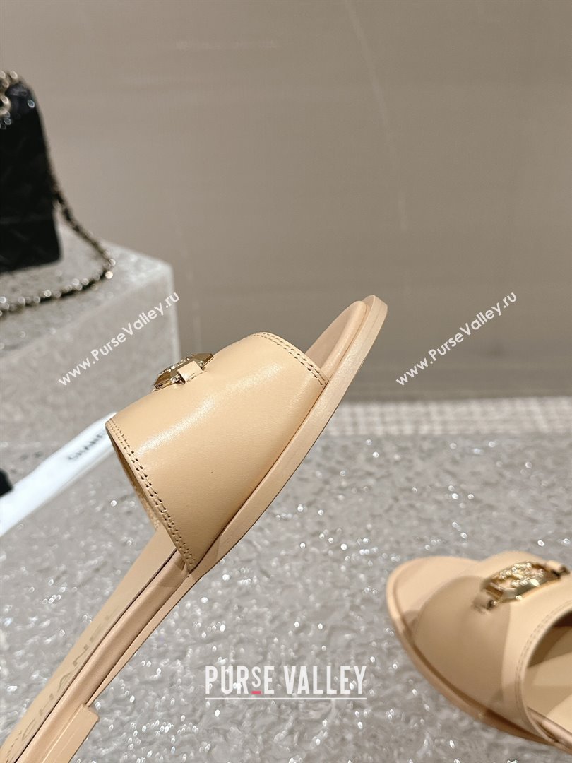 Chanel Shiny Calfskin Metal Mules G45172 Beige 2024 (modeng-23121908)