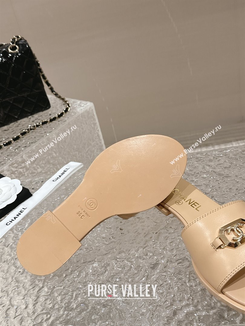 Chanel Shiny Calfskin Metal Mules G45172 Beige 2024 (modeng-23121908)