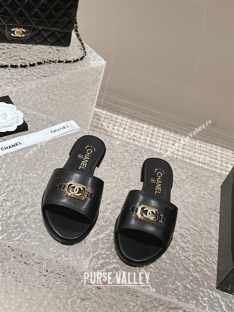 Chanel Shiny Calfskin Metal Mules G45172 Black 2024 (modeng-23121906)