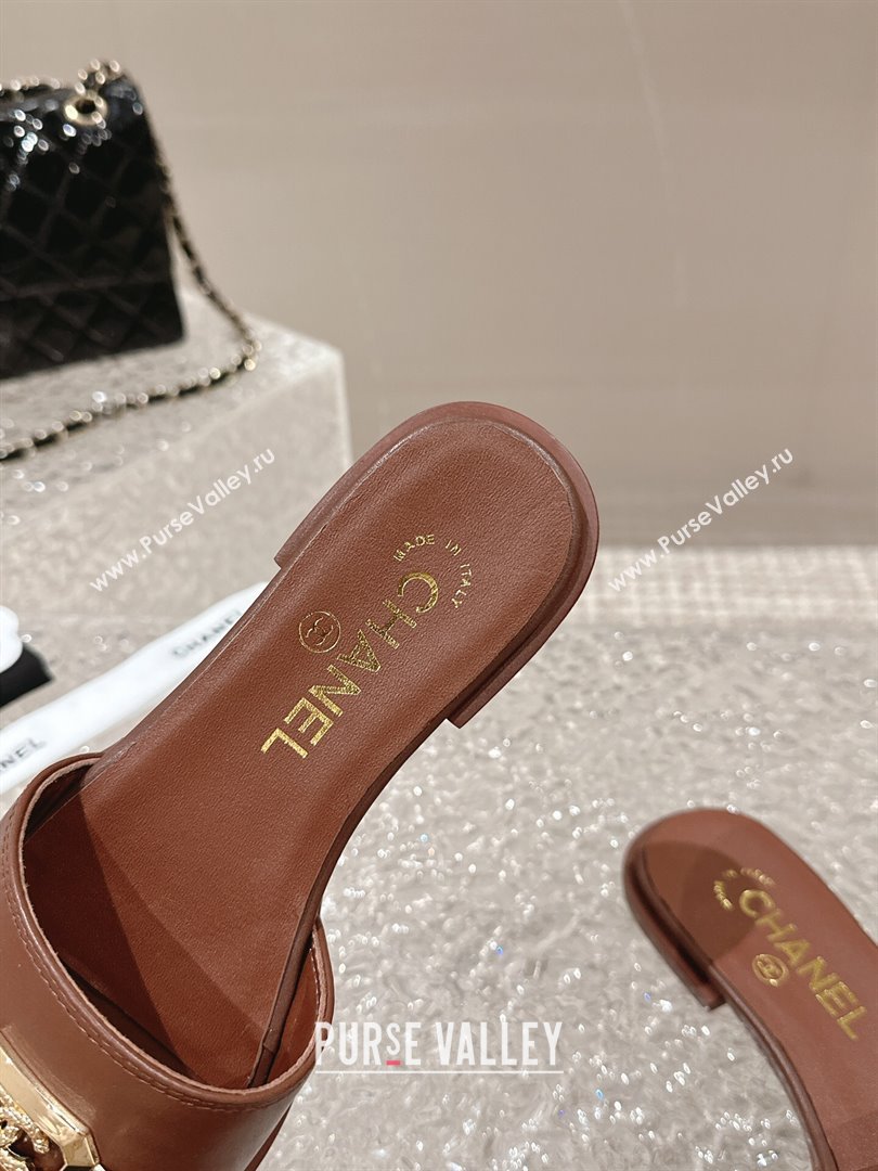 Chanel Shiny Calfskin Metal Mules G45172 Brown 2024 (modeng-23121910)