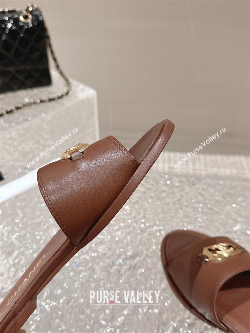 Chanel Shiny Calfskin Metal Mules G45172 Brown 2024 (modeng-23121910)