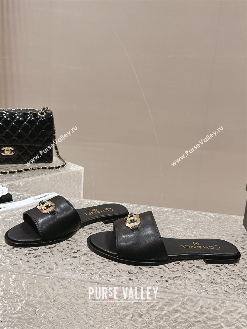 Chanel Shiny Calfskin Metal Mules G45172 Black 2024 (modeng-23121906)