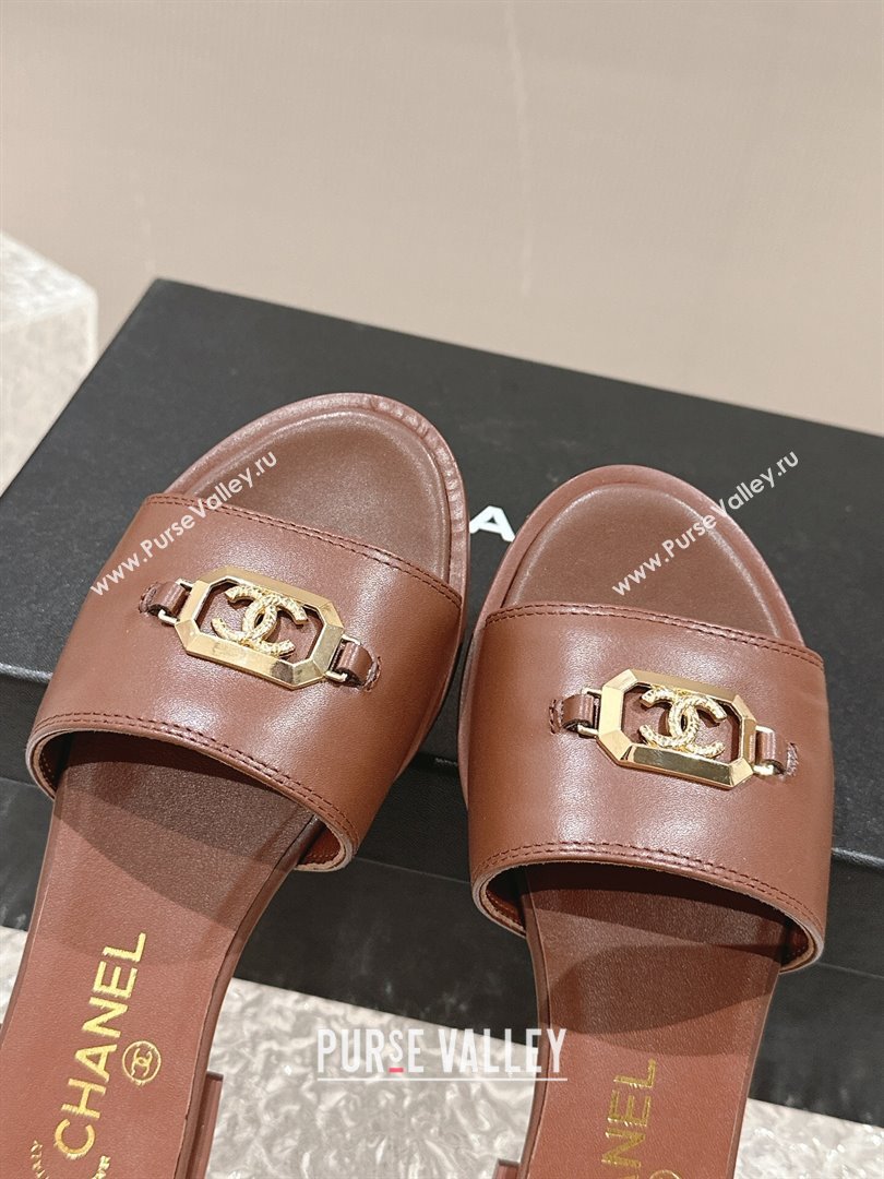 Chanel Shiny Calfskin Metal Mules G45172 Brown 2024 (modeng-23121910)