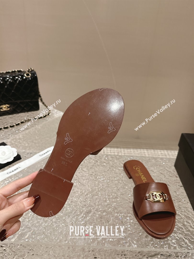 Chanel Shiny Calfskin Metal Mules G45172 Brown 2024 (modeng-23121910)