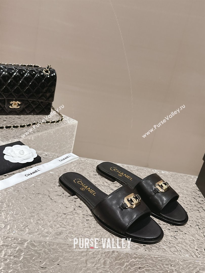 Chanel Shiny Calfskin Metal Mules G45172 Black 2024 (modeng-23121906)