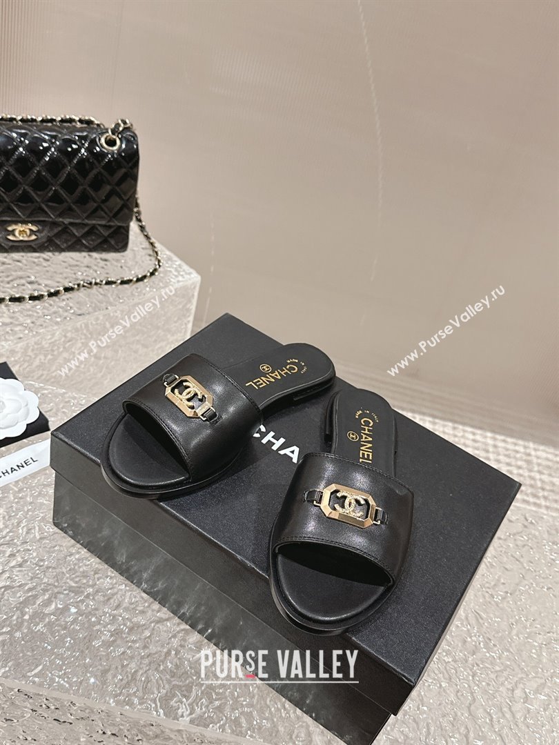 Chanel Shiny Calfskin Metal Mules G45172 Black 2024 (modeng-23121906)