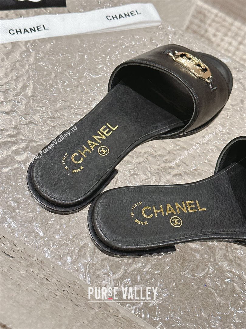 Chanel Shiny Calfskin Metal Mules G45172 Black 2024 (modeng-23121906)