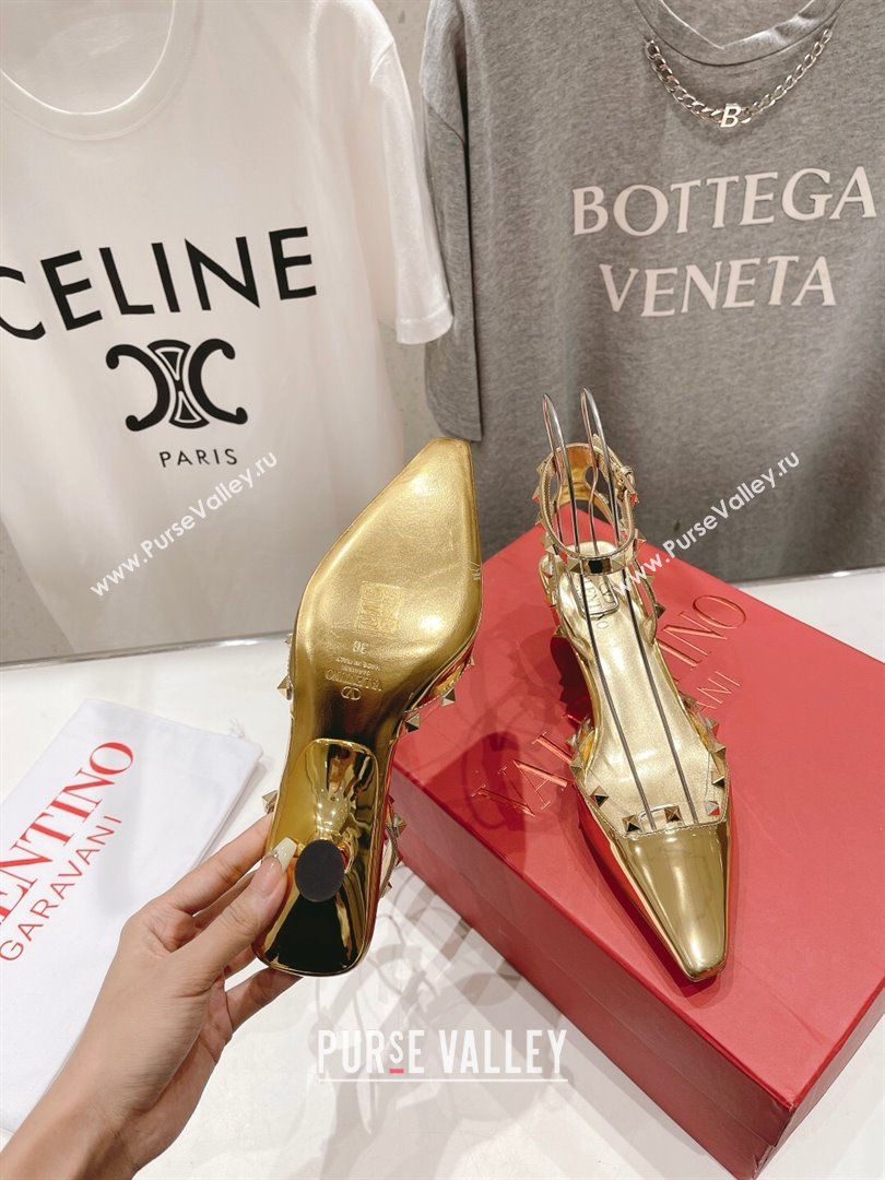 Valentino Rockstud Patent calfskin Sandals Gold Spring 2024 (clf-23121903)