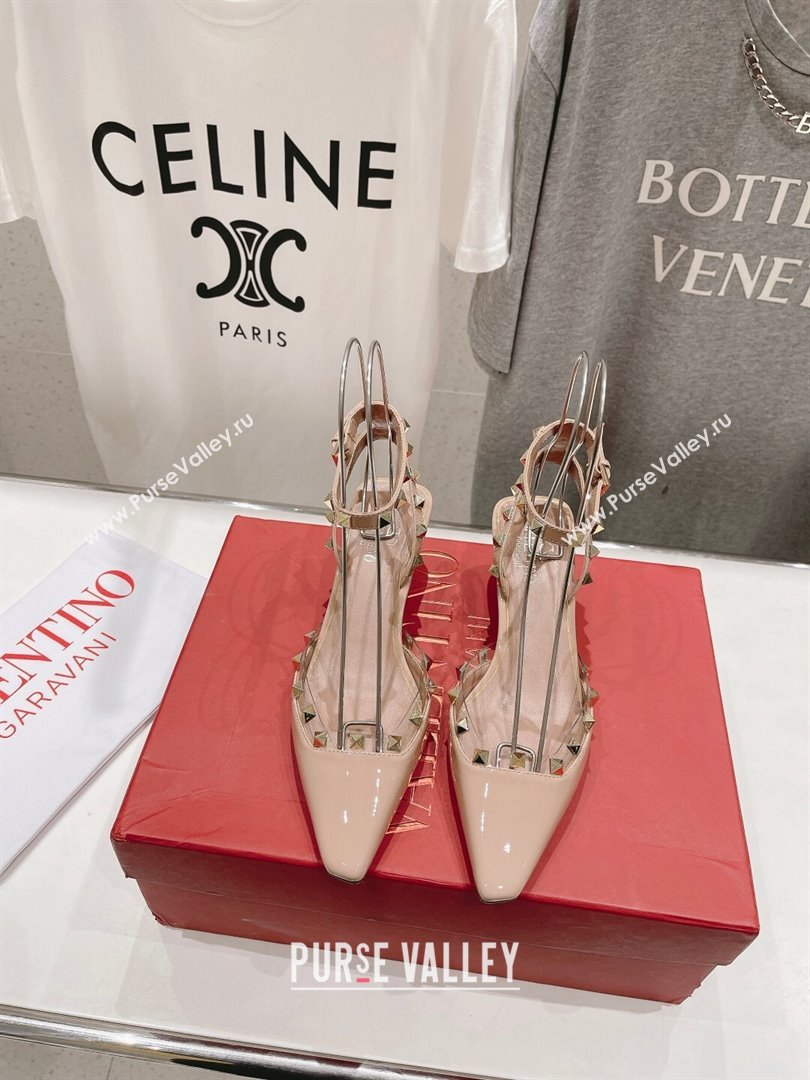 Valentino Rockstud Patent calfskin Sandals Nude Pink Spring 2024 (clf-23121902)