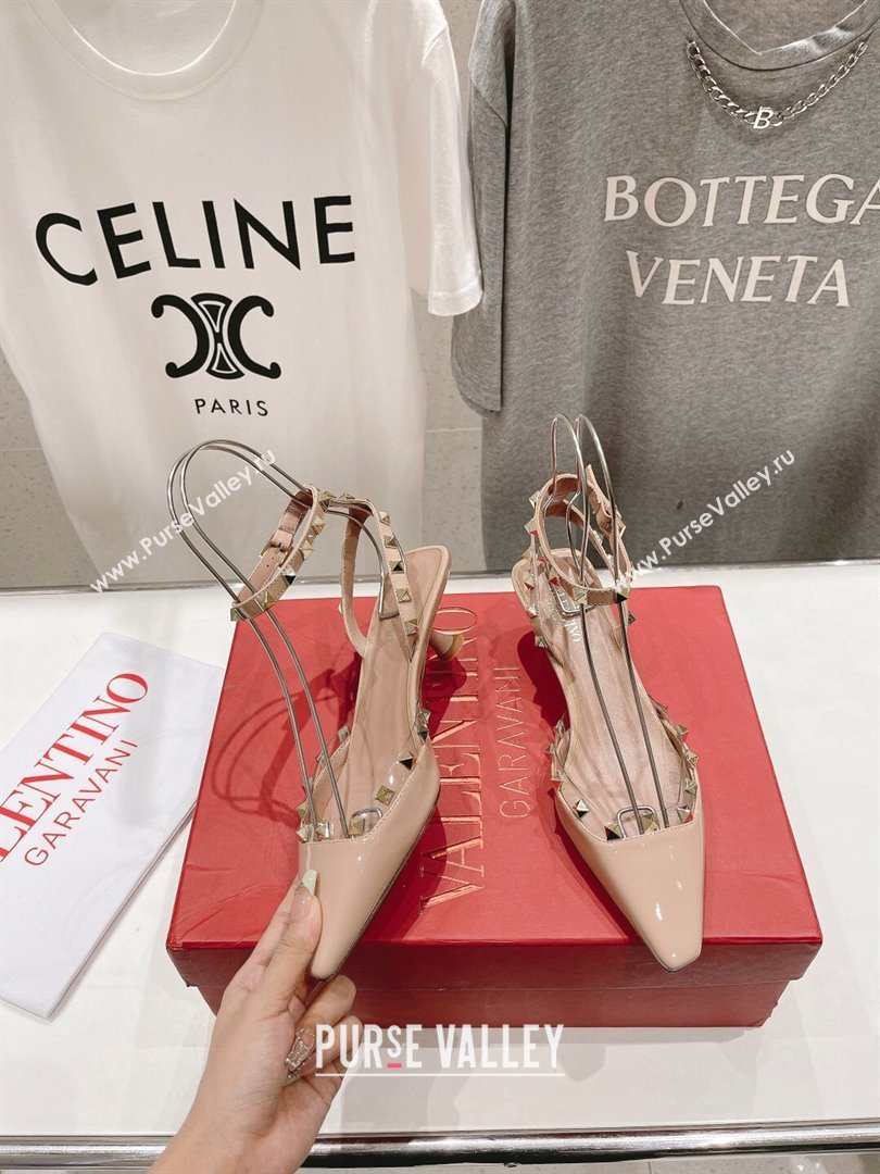 Valentino Rockstud Patent calfskin Sandals Nude Pink Spring 2024 (clf-23121902)