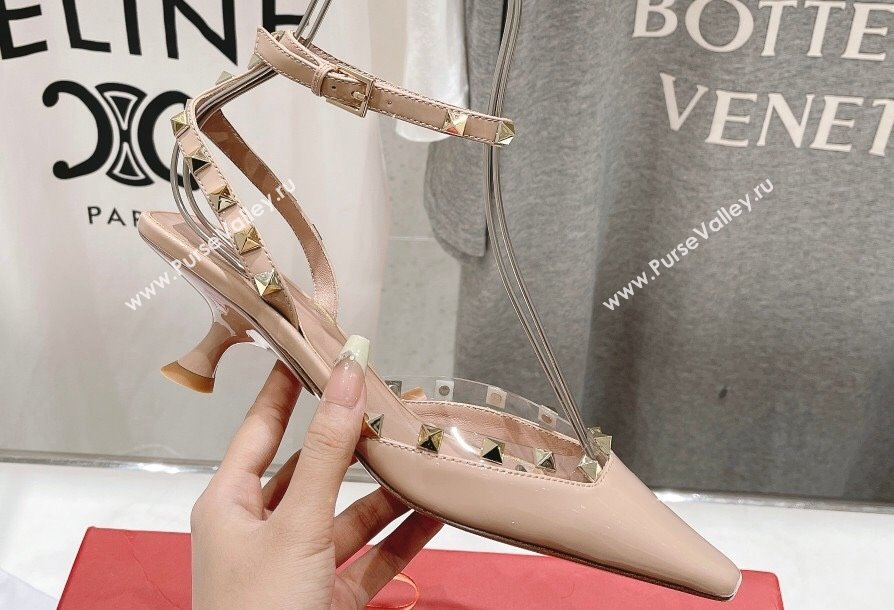 Valentino Rockstud Patent calfskin Sandals Nude Pink Spring 2024 (clf-23121902)