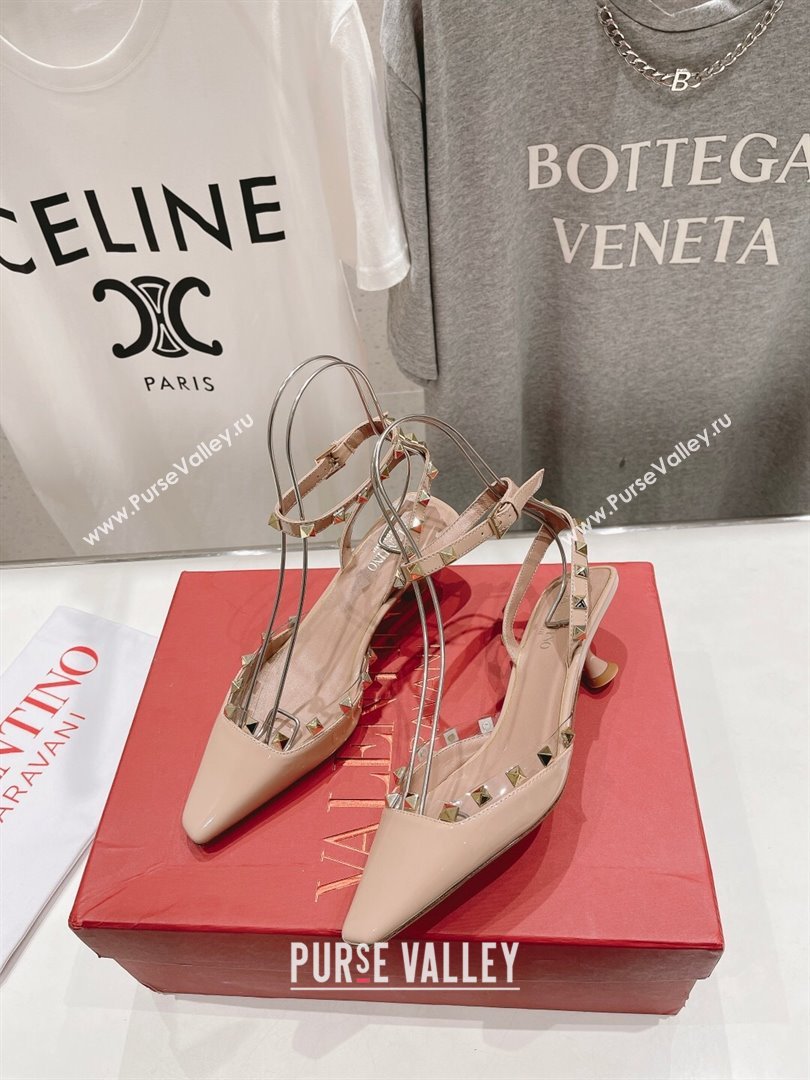 Valentino Rockstud Patent calfskin Sandals Nude Pink Spring 2024 (clf-23121902)