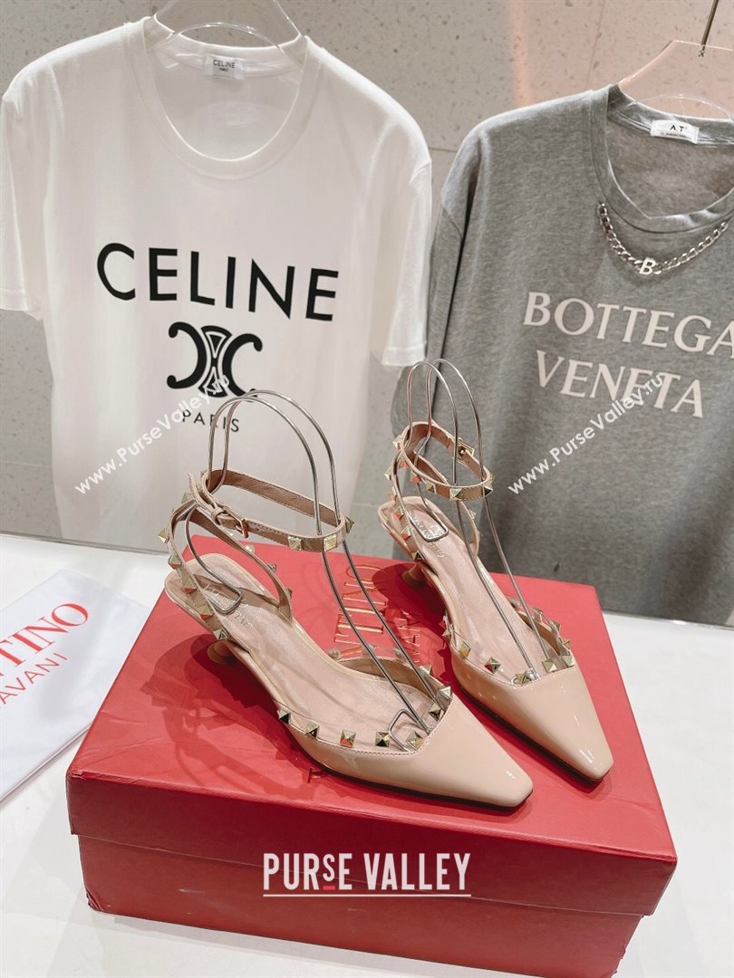 Valentino Rockstud Patent calfskin Sandals Nude Pink Spring 2024 (clf-23121902)