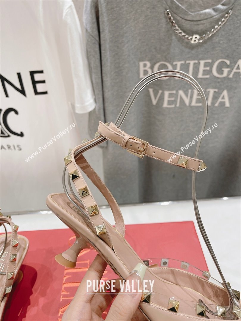 Valentino Rockstud Patent calfskin Sandals Nude Pink Spring 2024 (clf-23121902)