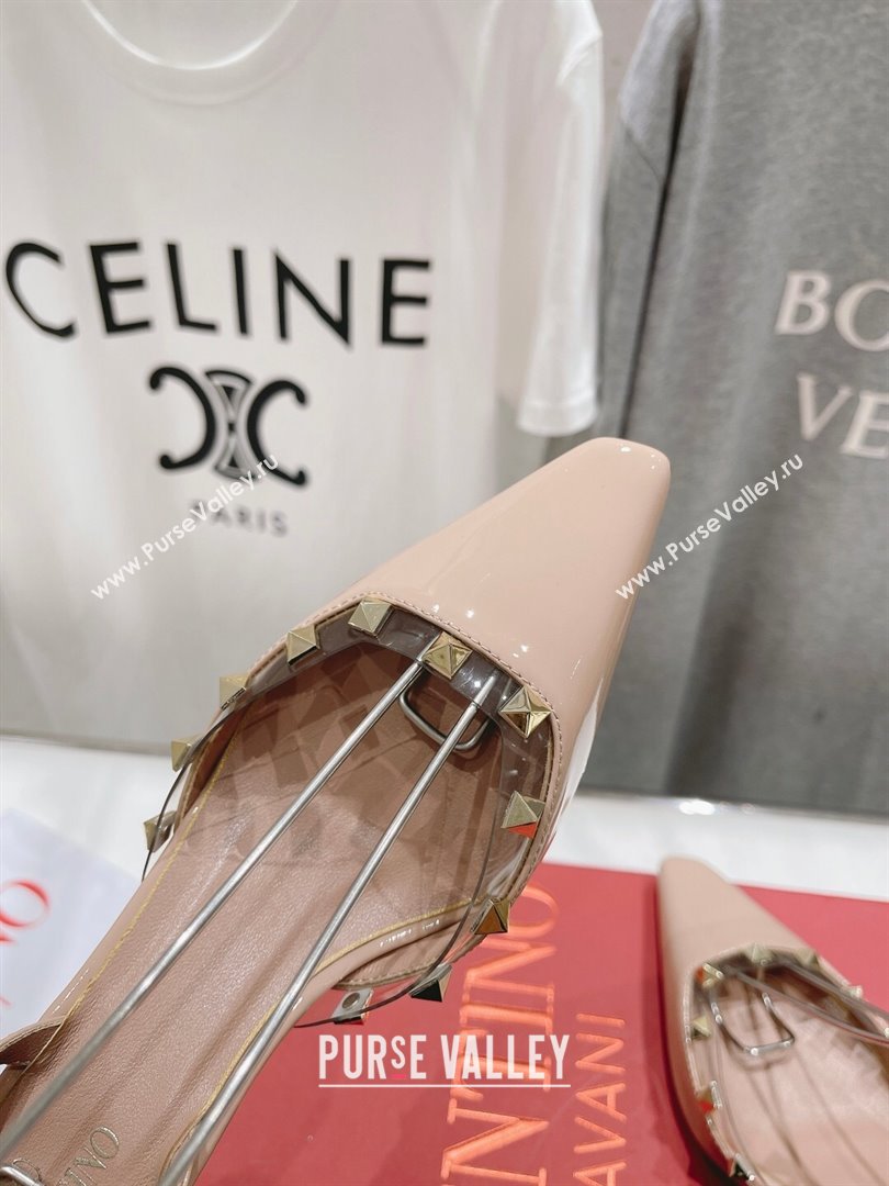 Valentino Rockstud Patent calfskin Sandals Nude Pink Spring 2024 (clf-23121902)