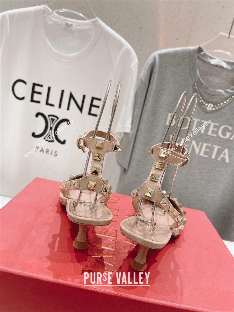 Valentino Rockstud Patent calfskin Sandals Nude Pink Spring 2024 (clf-23121902)