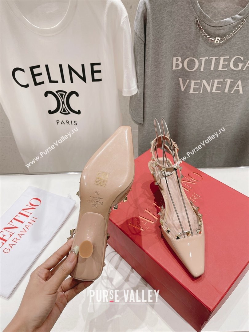 Valentino Rockstud Patent calfskin Sandals Nude Pink Spring 2024 (clf-23121902)