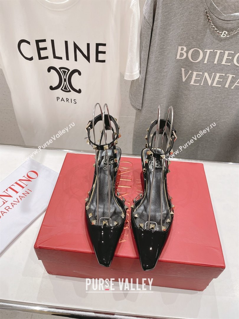 Valentino Rockstud Patent calfskin Sandals Black Spring 2024 (clf-23121901)