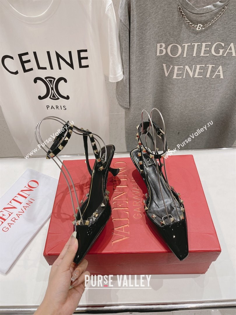 Valentino Rockstud Patent calfskin Sandals Black Spring 2024 (clf-23121901)