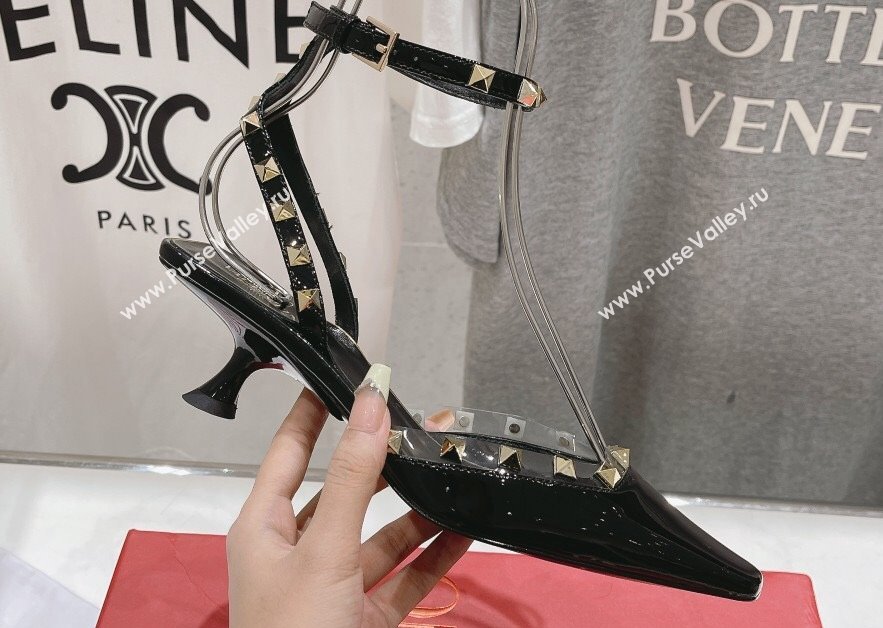 Valentino Rockstud Patent calfskin Sandals Black Spring 2024 (clf-23121901)