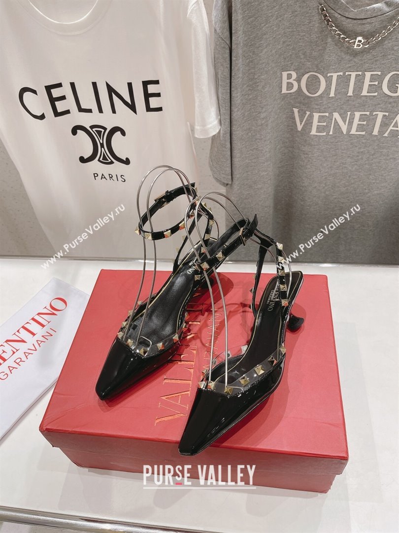 Valentino Rockstud Patent calfskin Sandals Black Spring 2024 (clf-23121901)