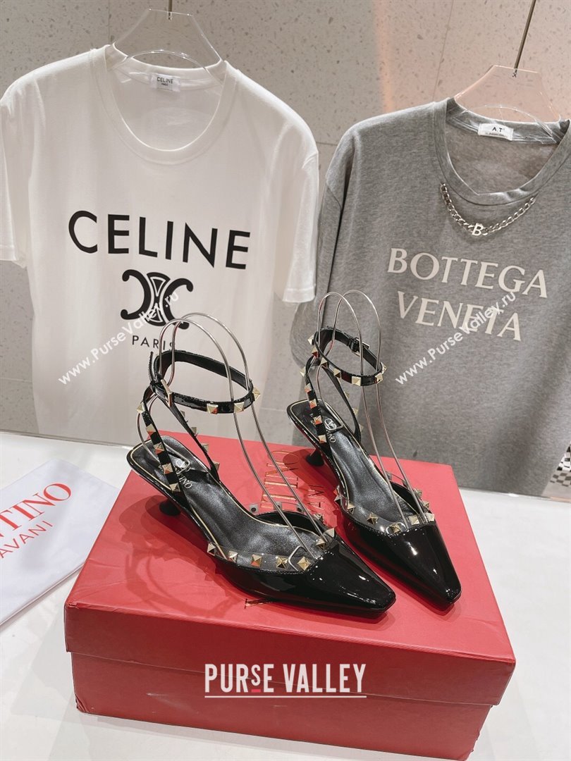 Valentino Rockstud Patent calfskin Sandals Black Spring 2024 (clf-23121901)