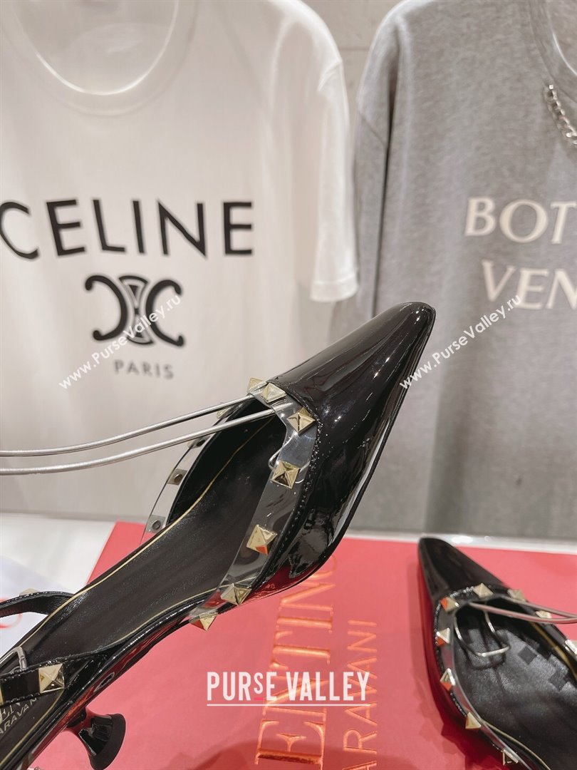 Valentino Rockstud Patent calfskin Sandals Black Spring 2024 (clf-23121901)