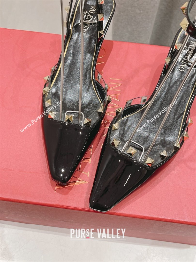 Valentino Rockstud Patent calfskin Sandals Black Spring 2024 (clf-23121901)